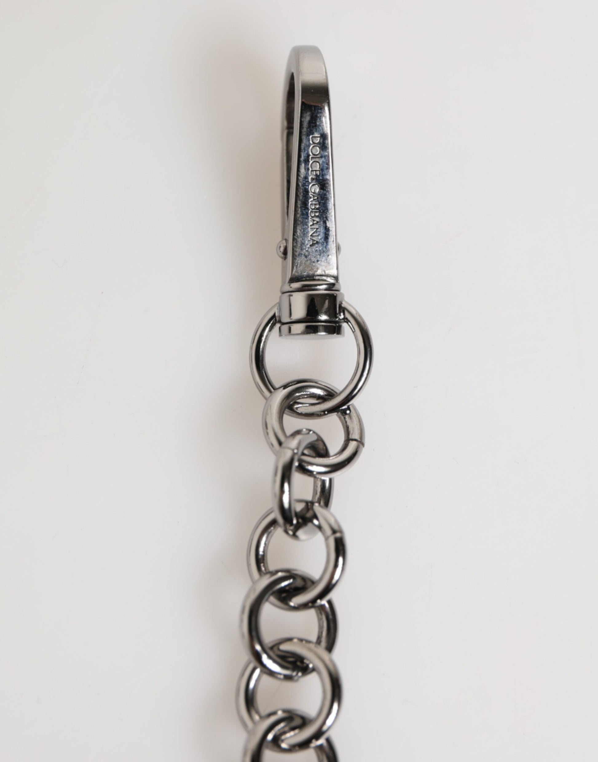Dolce & Gabbana Black White DG Rubber Logo Silver Men Keychain Keyring - ClickThatClicks 