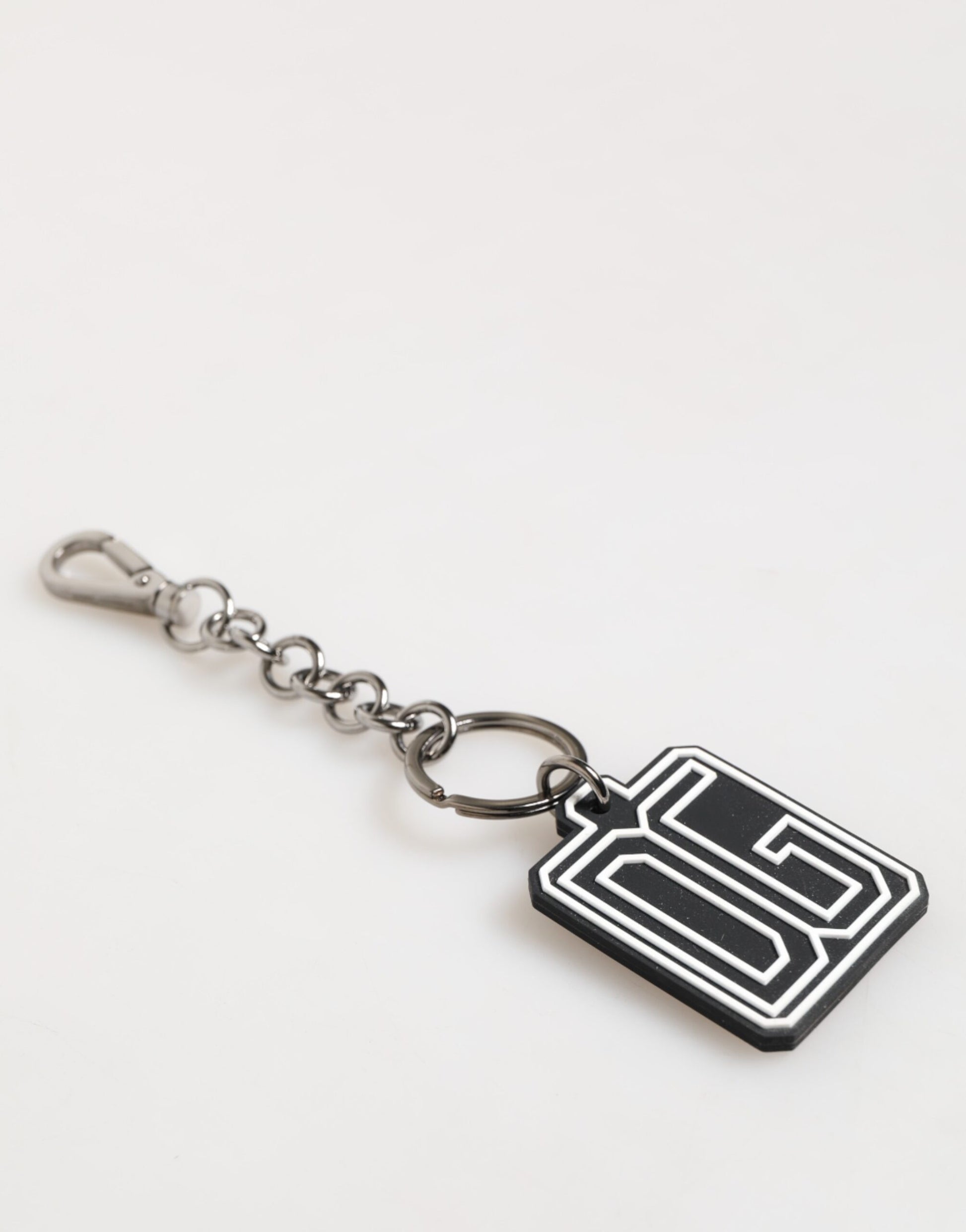 Dolce & Gabbana Black White DG Rubber Logo Silver Men Keychain Keyring - ClickThatClicks 