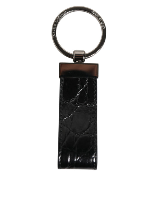 Dolce & Gabbana Black Leather Logo Metal Ring Keychain Holder Men Keyring - ClickThatClicks 