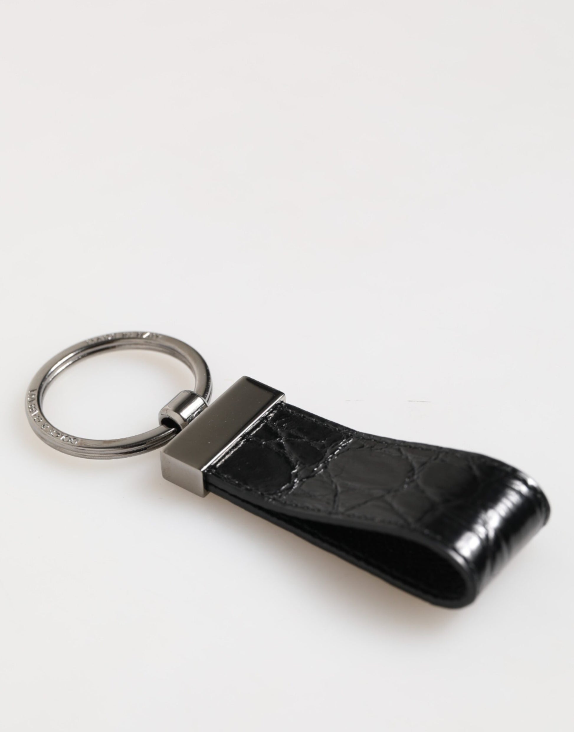 Dolce & Gabbana Black Leather Logo Metal Ring Keychain Holder Men Keyring - ClickThatClicks 