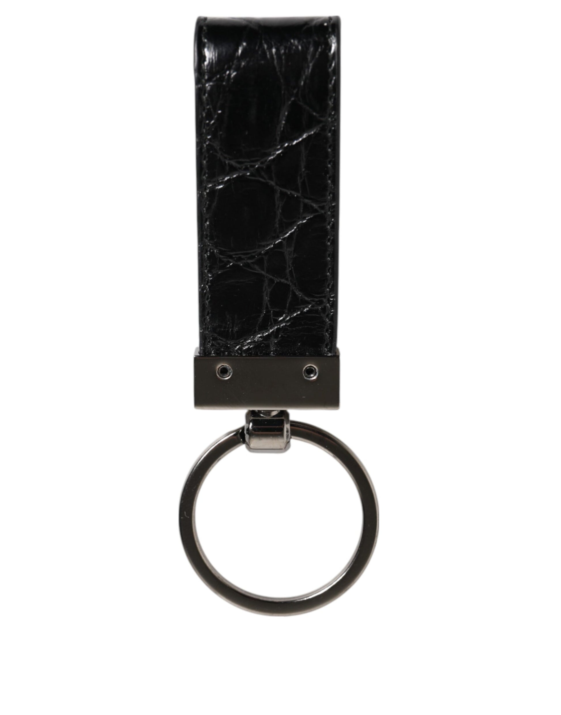 Dolce & Gabbana Black Leather Logo Metal Ring Keychain Holder Men Keyring - ClickThatClicks 