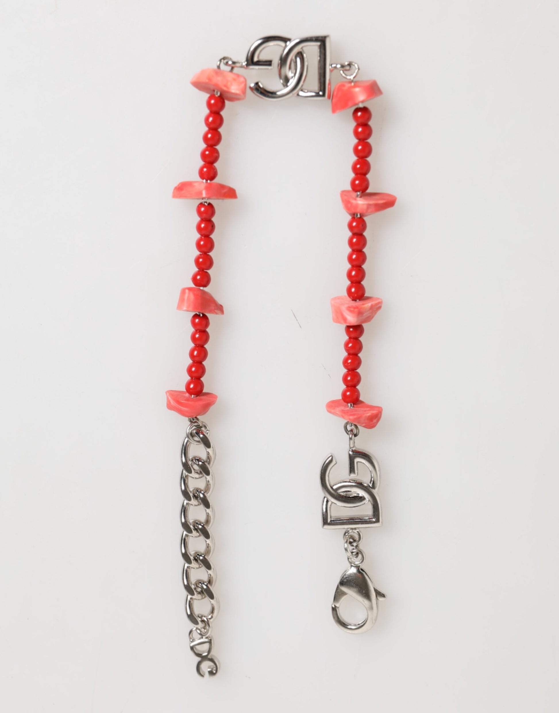 Dolce & Gabbana Silver Tone Brass Beaded Resin DG Logo Chain Men Bracelet - ClickThatClicks 