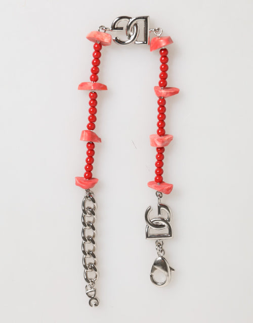 Dolce & Gabbana Silver Tone Brass Beaded Resin DG Logo Chain Men Bracelet - ClickThatClicks 