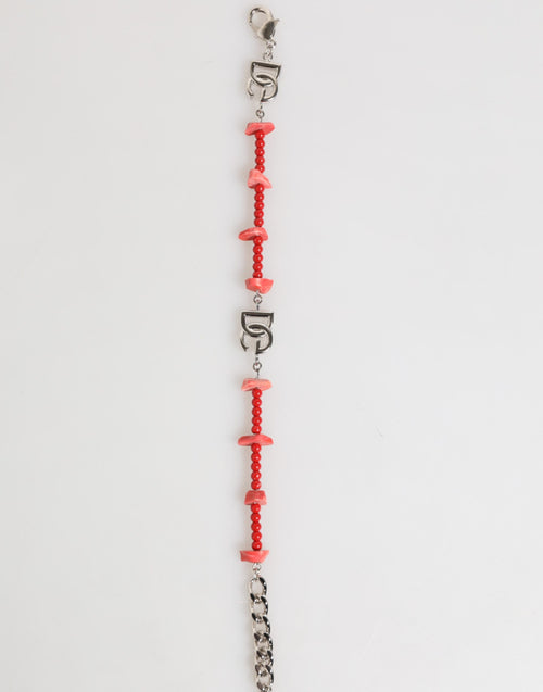 Dolce & Gabbana Silver Tone Brass Beaded Resin DG Logo Chain Men Bracelet - ClickThatClicks 