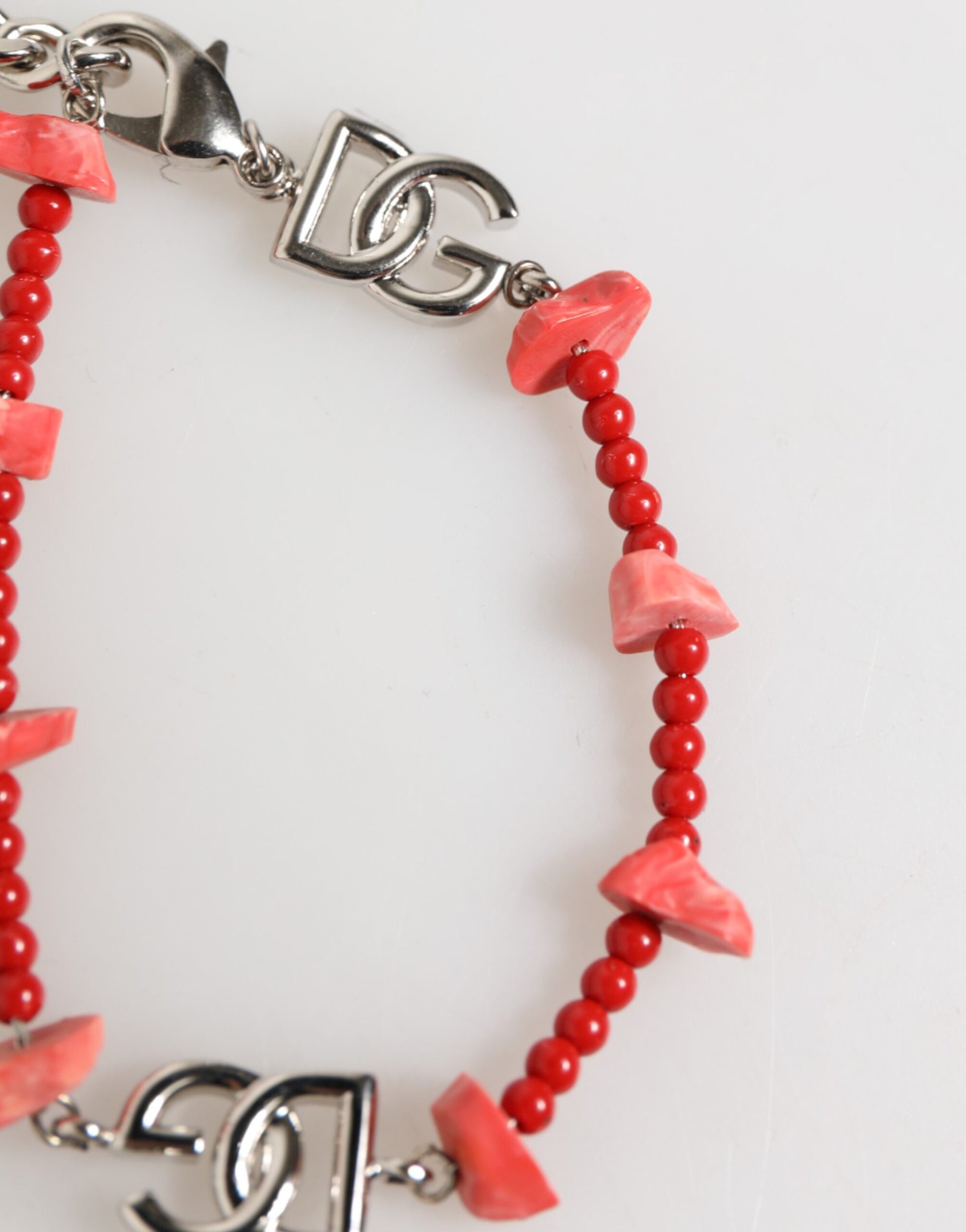 Dolce & Gabbana Silver Tone Brass Beaded Resin DG Logo Chain Men Bracelet - ClickThatClicks 