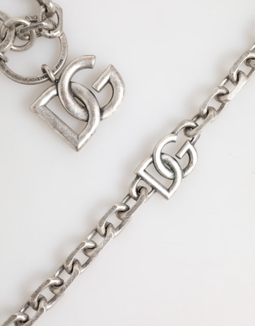 Dolce & Gabbana Silver Tone Brass DG Logo Detailing Chain Men Necklace - ClickThatClicks 