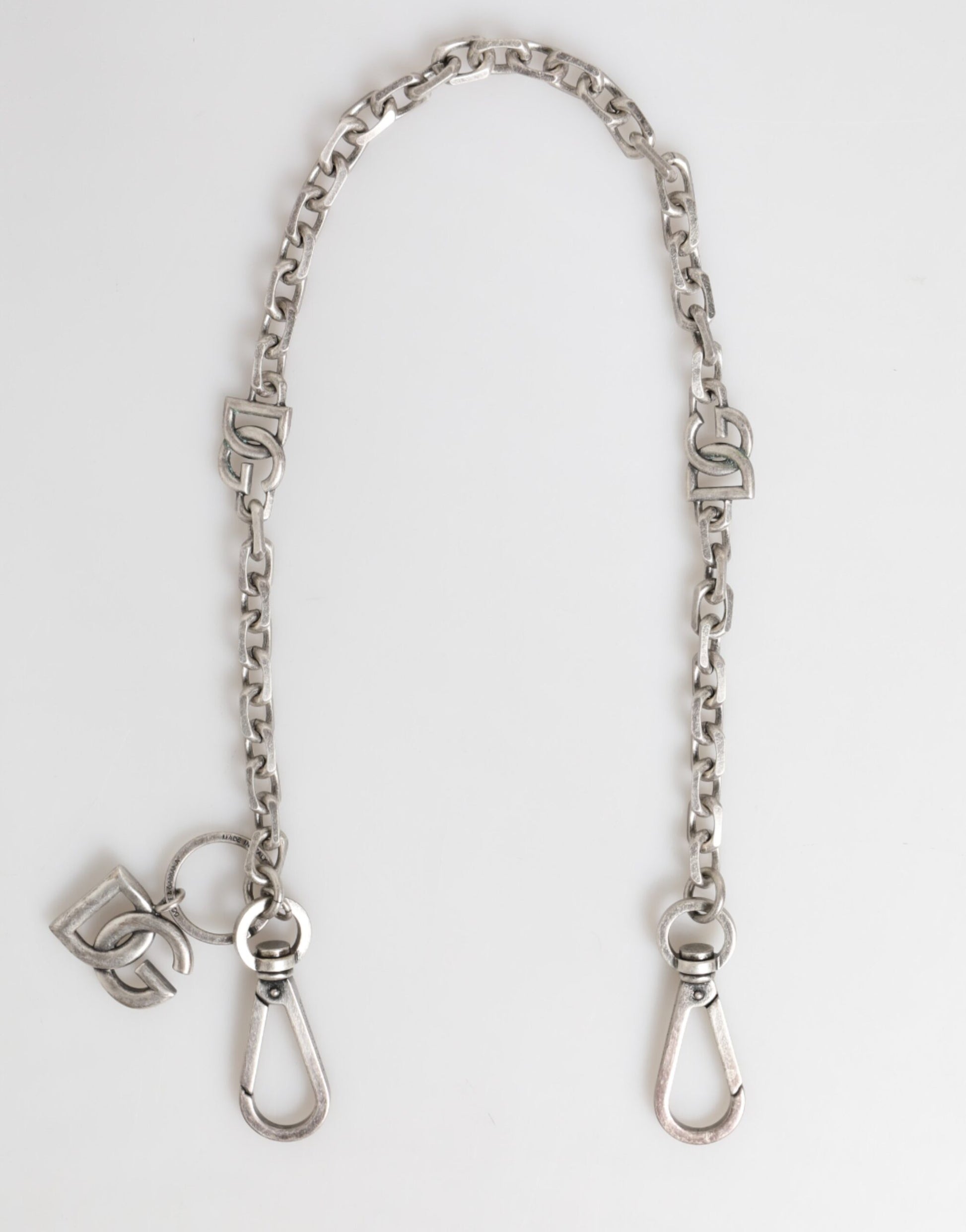 Dolce & Gabbana Silver Tone Brass DG Logo Detailing Chain Men Necklace - ClickThatClicks 