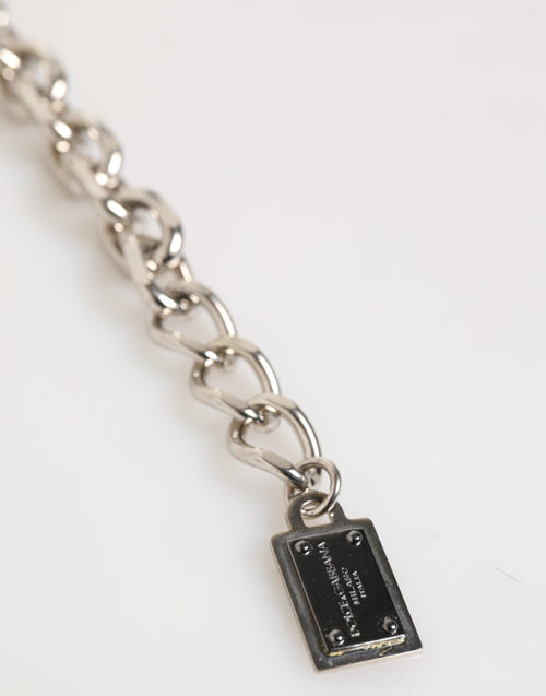 Dolce & Gabbana Silver Chain Brass Beaded Lobster Clasp Logo Men Bracelet - ClickThatClicks 