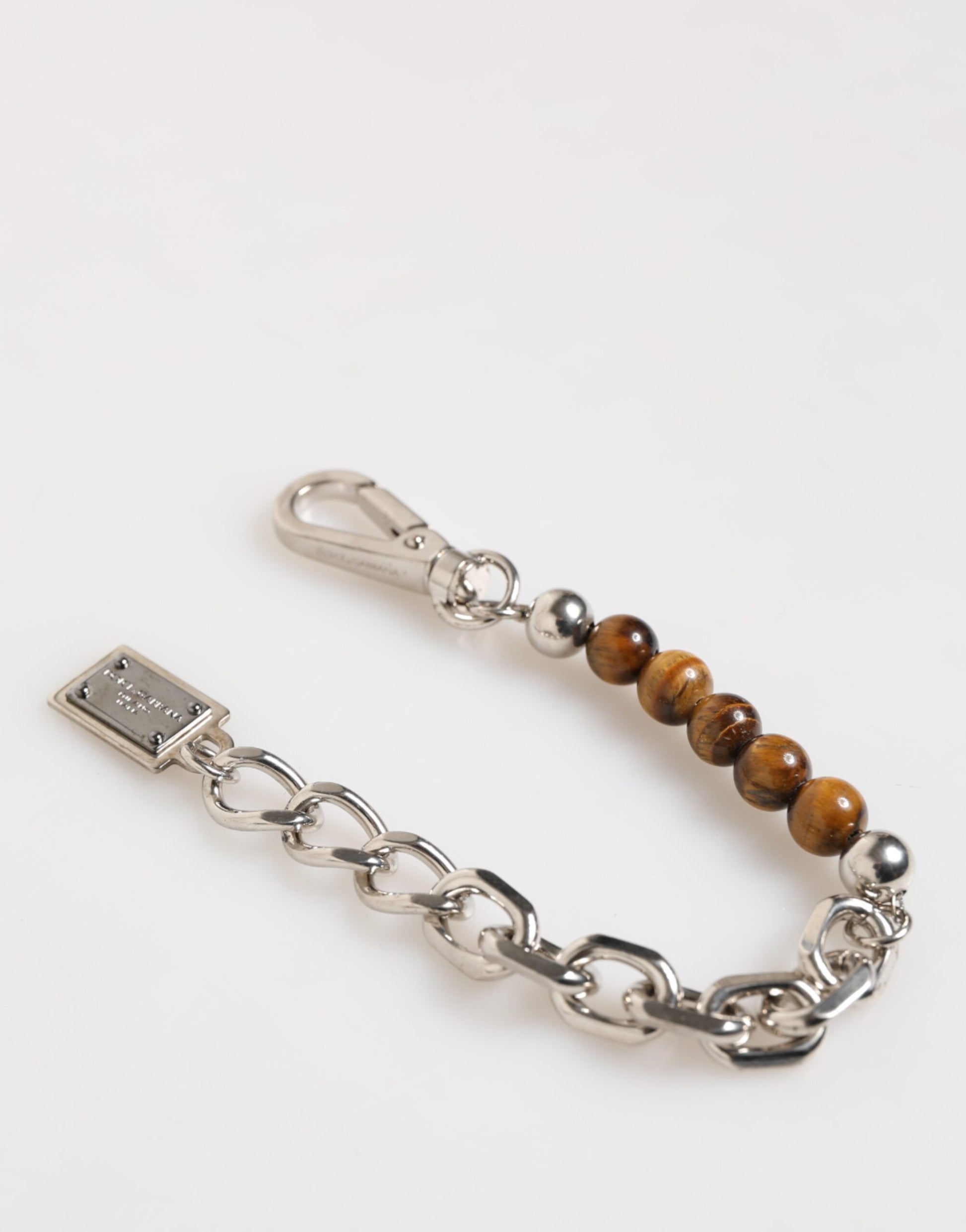 Dolce & Gabbana Silver Chain Brass Beaded Lobster Clasp Logo Men Bracelet - ClickThatClicks 