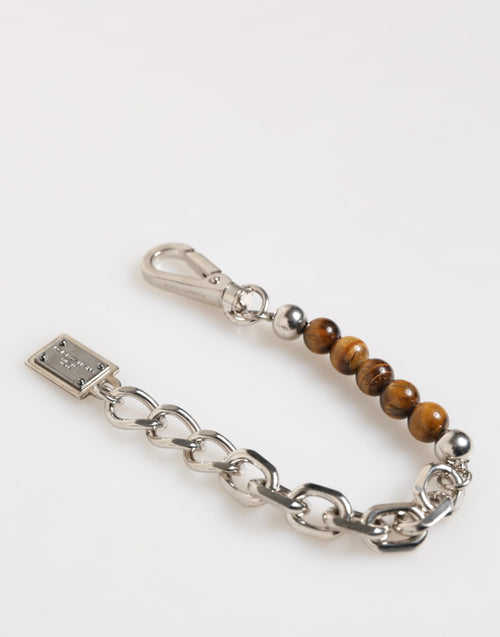 Dolce & Gabbana Silver Chain Brass Beaded Lobster Clasp Logo Men Bracelet - ClickThatClicks 