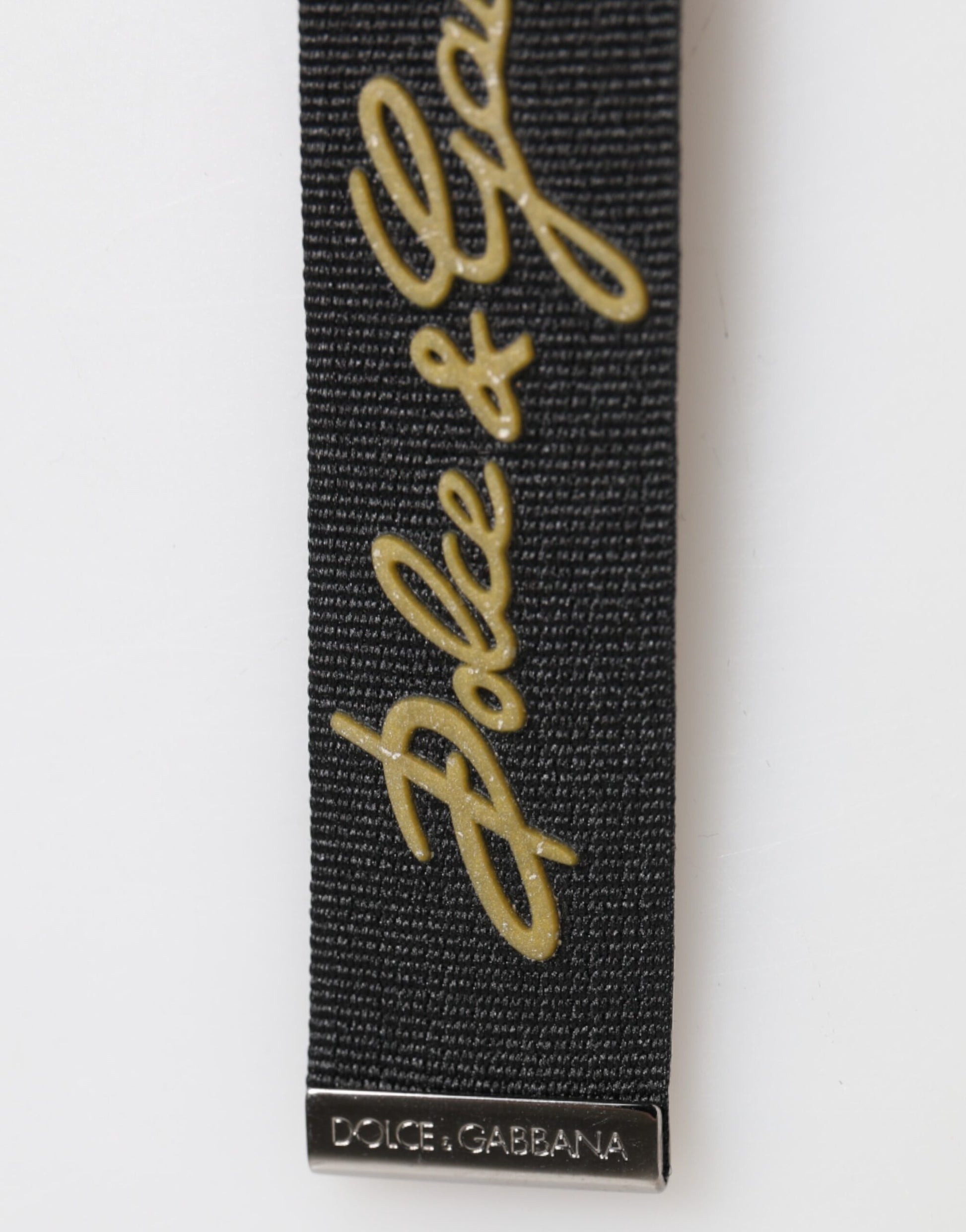 Dolce & Gabbana Black Yellow Polyester DG Logo Silver Keychain Keyring - ClickThatClicks 