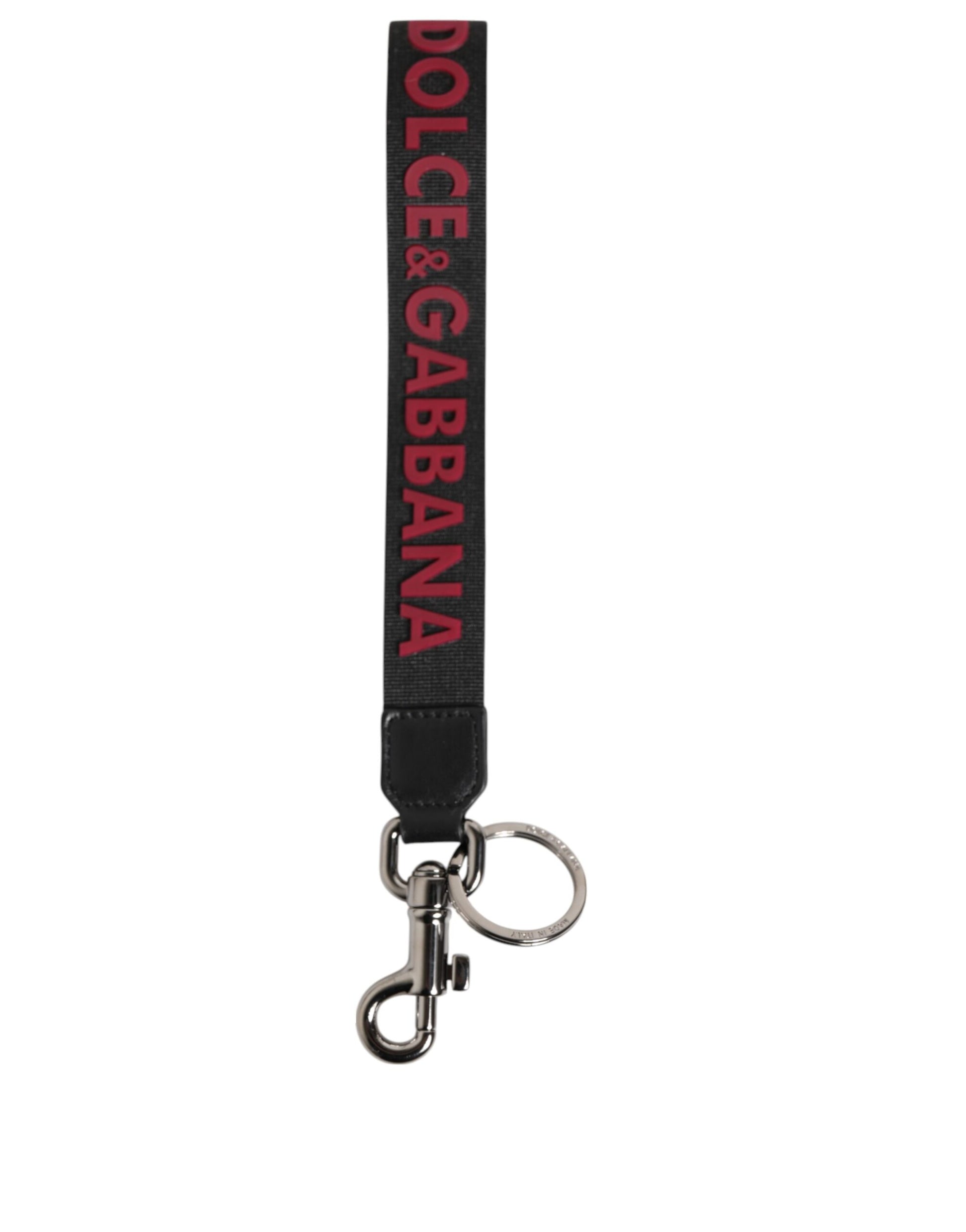 Dolce & Gabbana Black Red DG Logo Polyester Silver Men Keychain Keyring - ClickThatClicks 