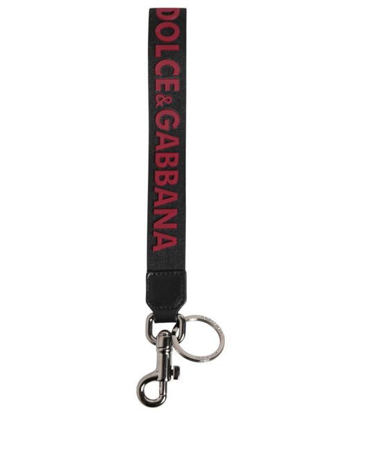 Dolce & Gabbana Black Red DG Logo Polyester Silver Men Keychain Keyring - ClickThatClicks 