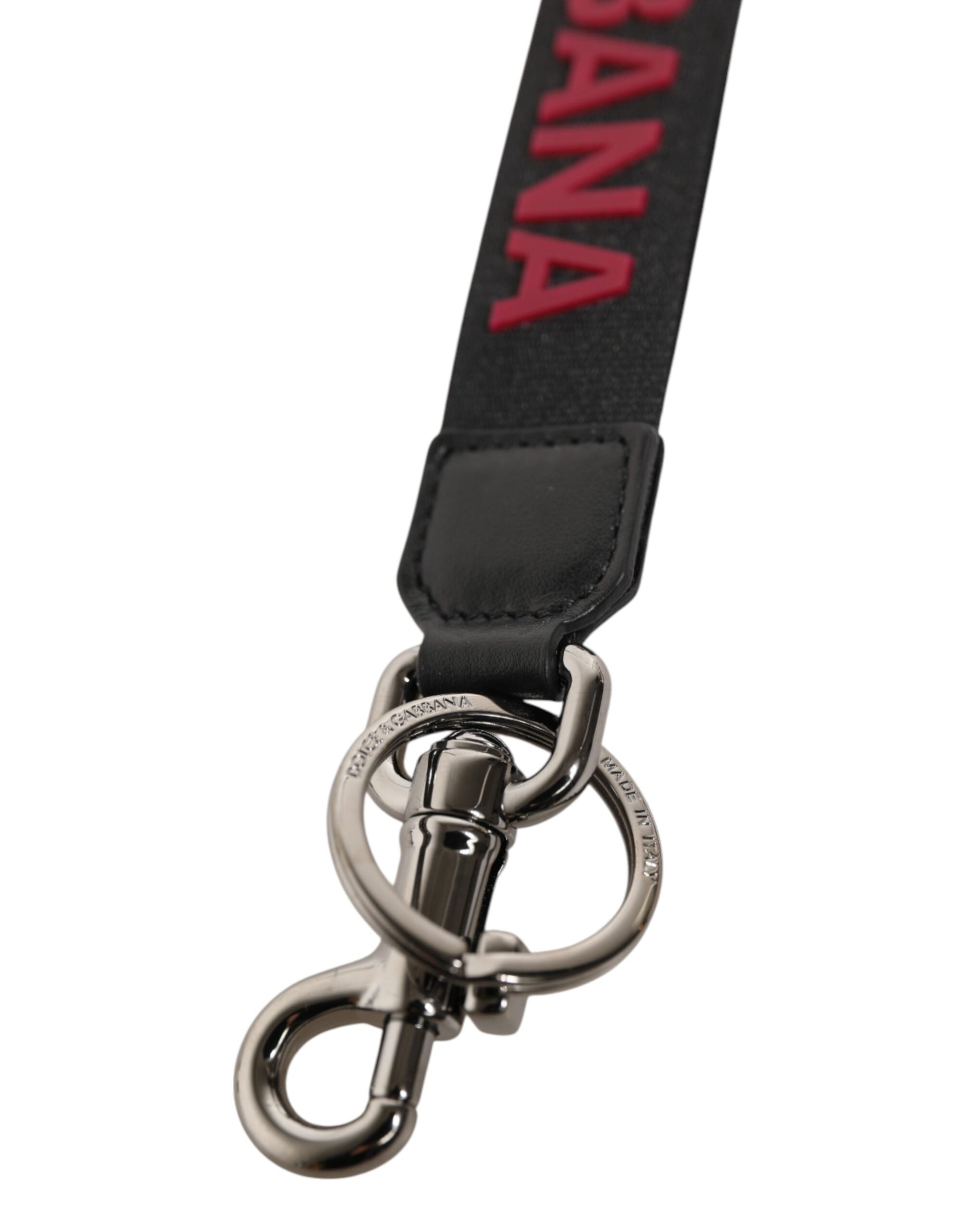 Dolce & Gabbana Black Red DG Logo Polyester Silver Men Keychain Keyring - ClickThatClicks 