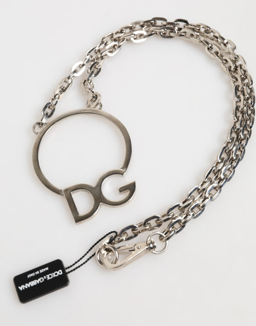 Dolce & Gabbana Silver Tone Brass Chain DG Logo Pendant Men Necklace - ClickThatClicks 