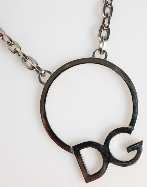 Dolce & Gabbana Silver Tone Brass Chain DG Logo Pendant Men Necklace - ClickThatClicks 