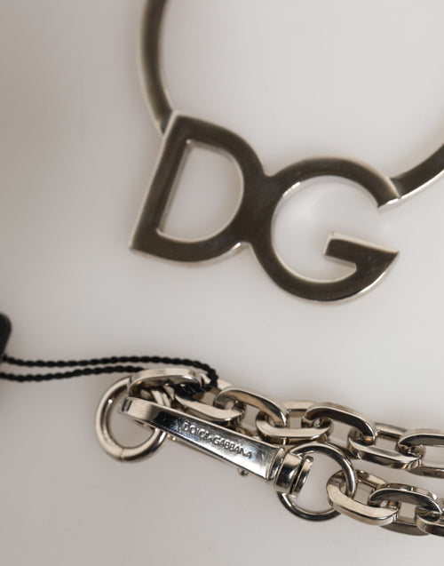 Dolce & Gabbana Silver Tone Brass Chain DG Logo Pendant Men Necklace - ClickThatClicks 