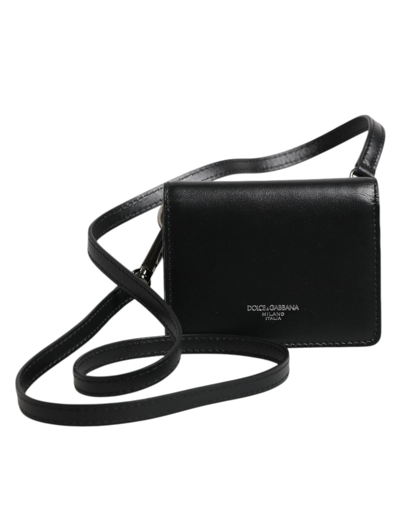Dolce & Gabbana Black Leather Bifold Card Holder Crossbody Men Borse Bag