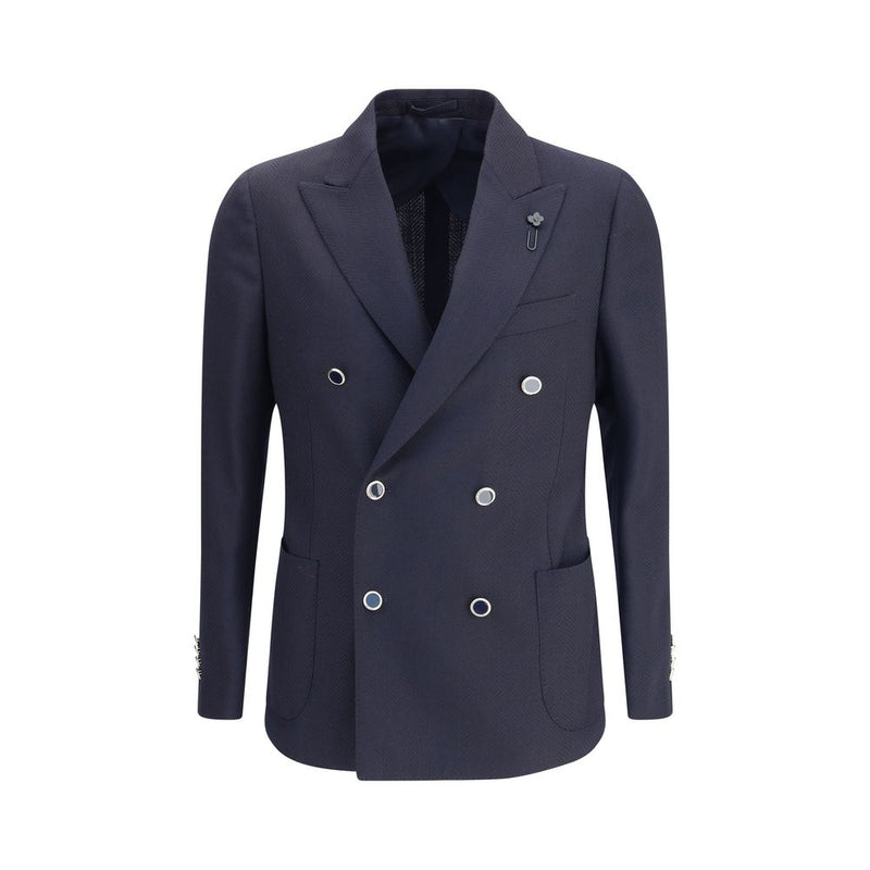 Lardini Blue Fleece Wool Blazer