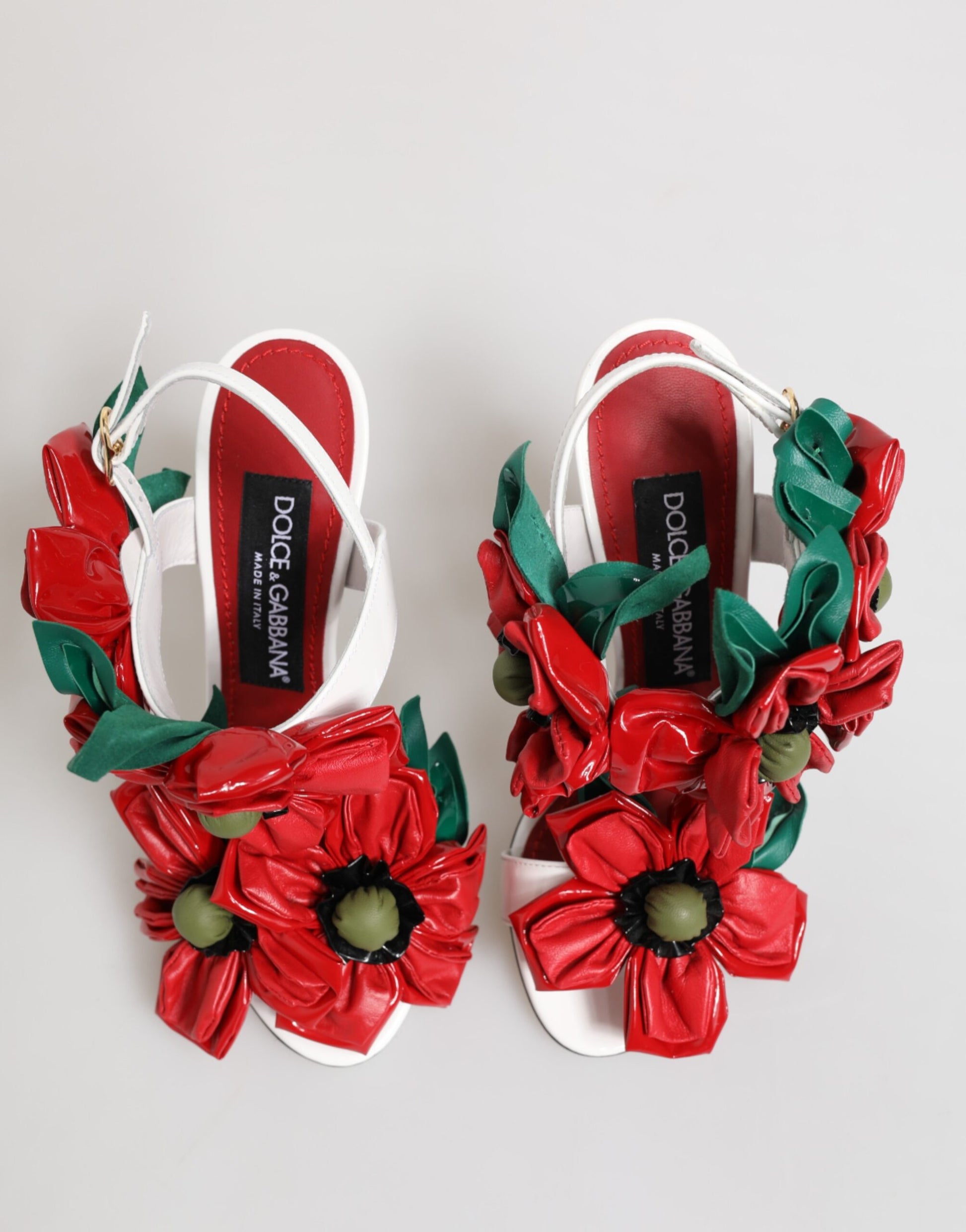 Dolce & Gabbana White Red Floral Detailing Sandals Shoes - ClickThatClicks 
