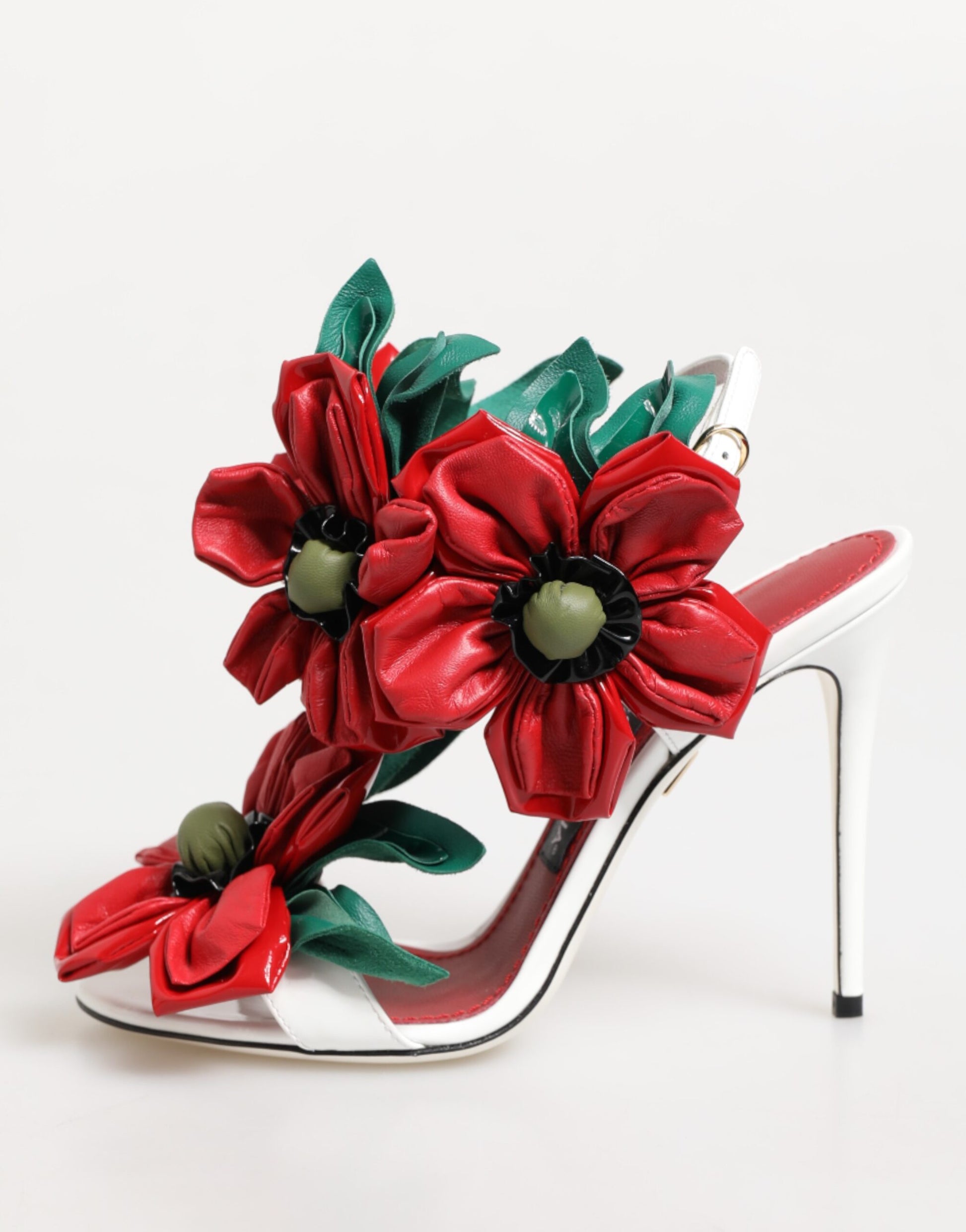 Dolce & Gabbana White Red Floral Detailing Sandals Shoes - ClickThatClicks 