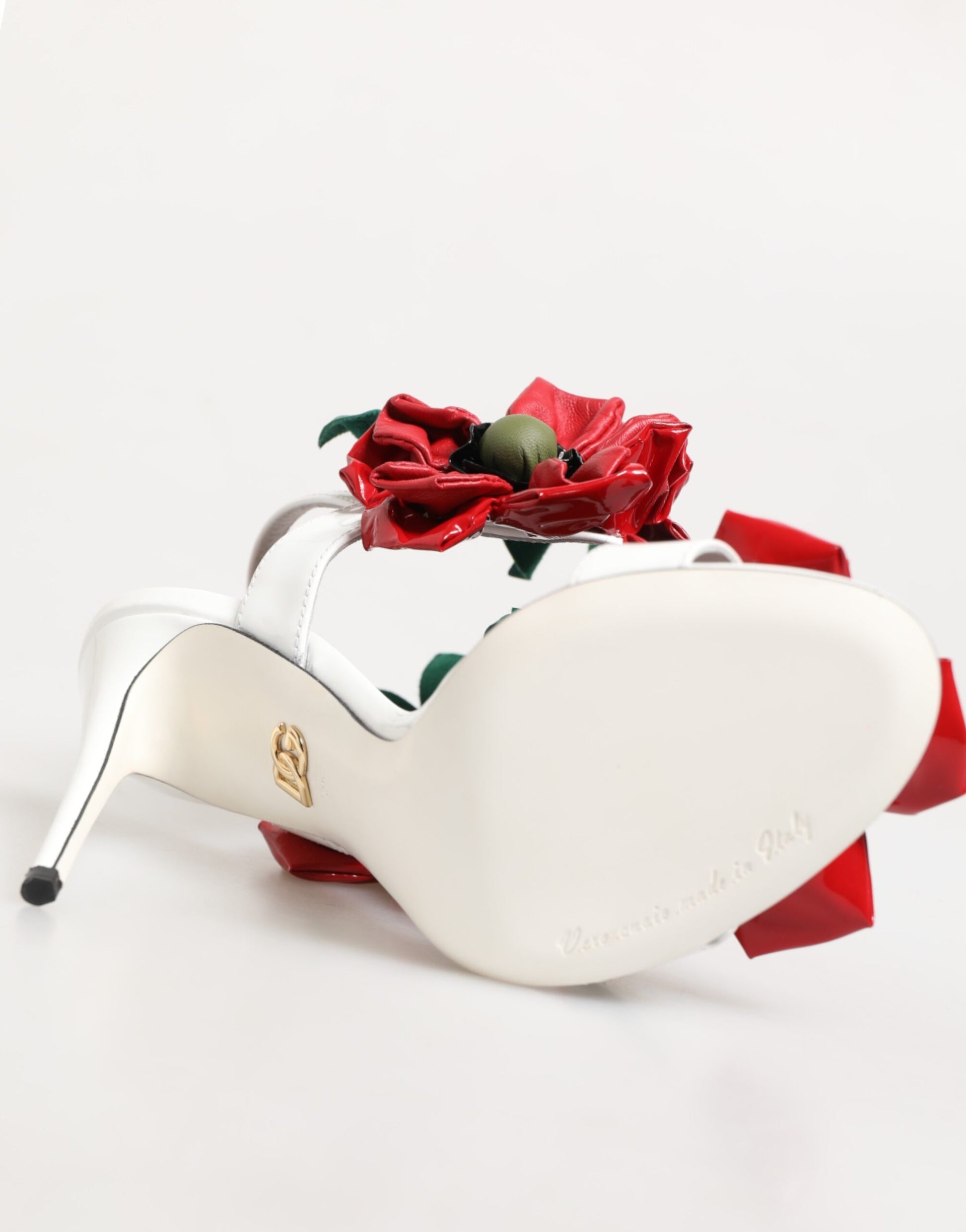 Dolce & Gabbana White Red Floral Detailing Sandals Shoes - ClickThatClicks 