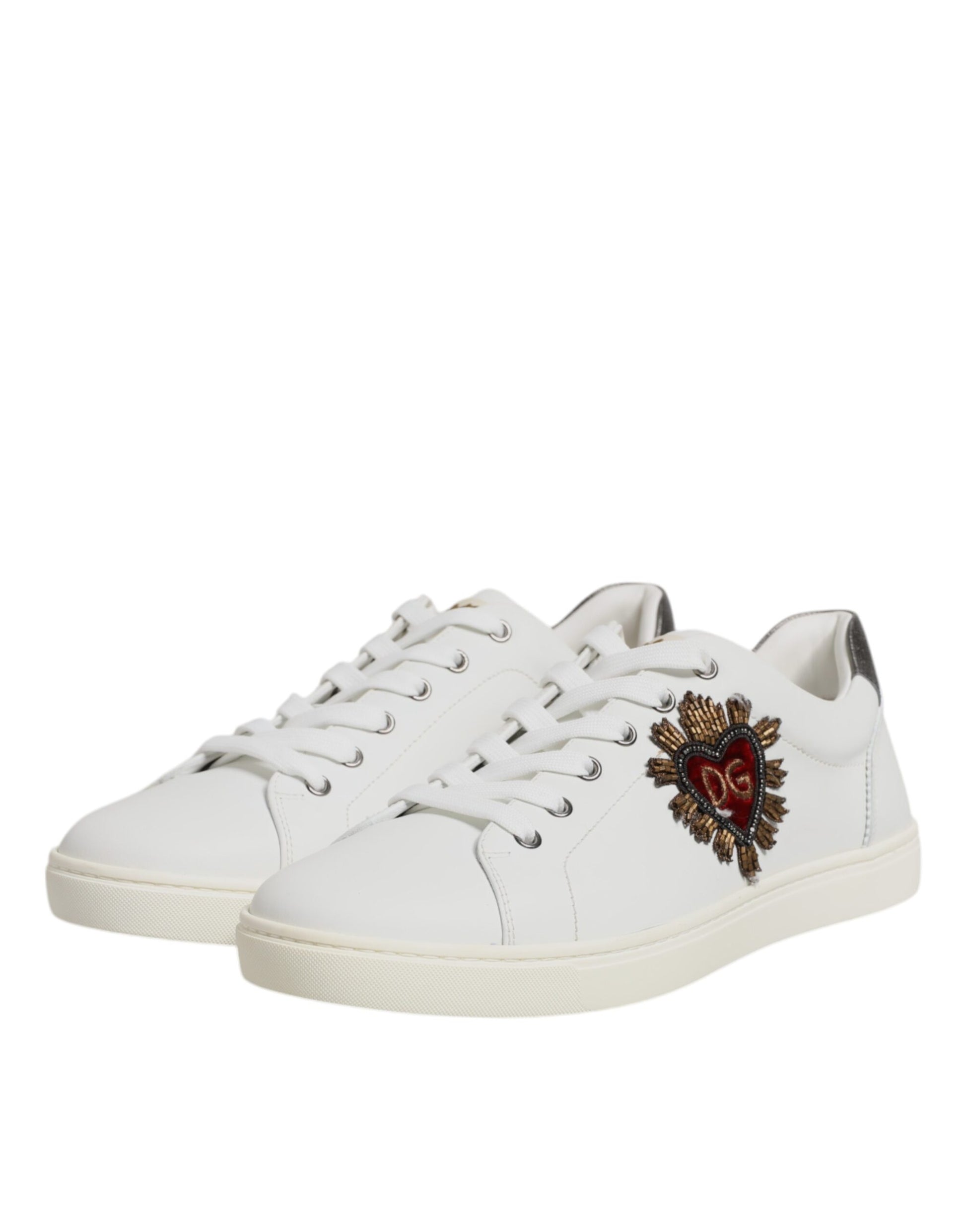 Dolce & Gabbana White Sacred Heart Men Low Top Sneakers Shoes - ClickThatClicks 