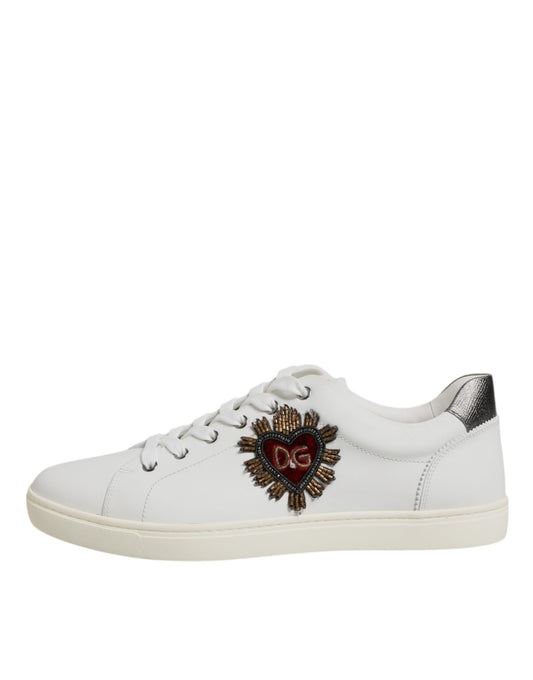 Dolce & Gabbana White Sacred Heart Men Low Top Sneakers Shoes - ClickThatClicks 