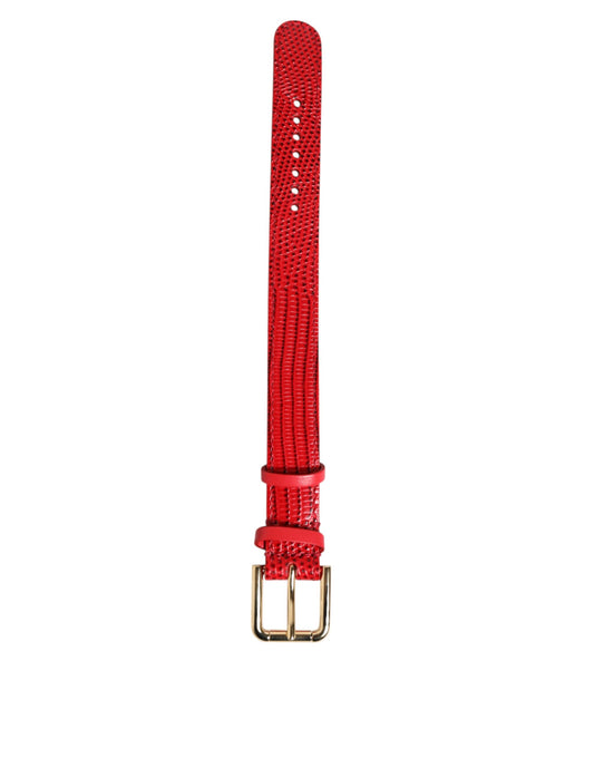 Dolce & Gabbana Red Exotic Leather Gold Tone Metal Buckle Women Armband - ClickThatClicks 