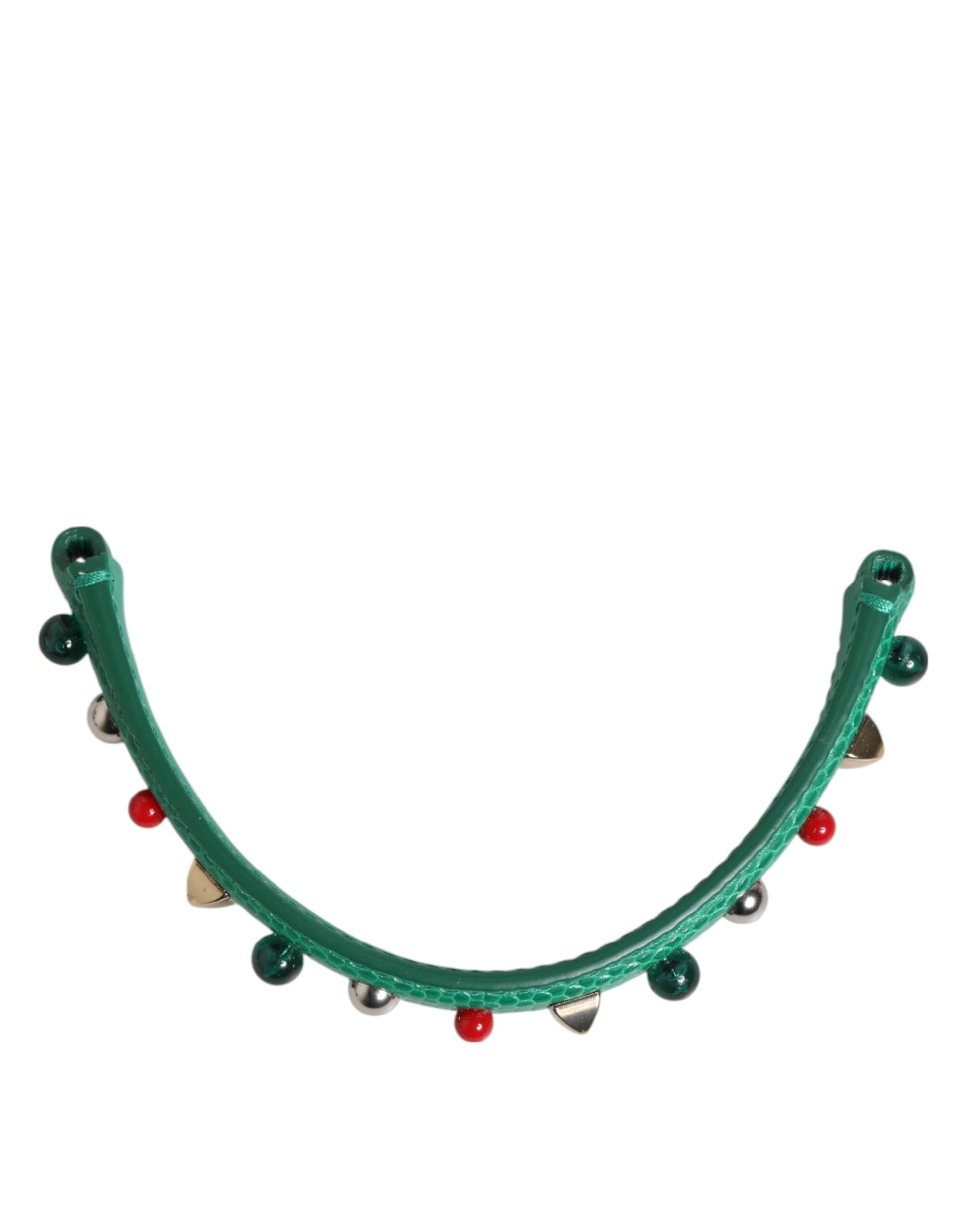 Dolce & Gabbana Green Embellished Leather Bag Handle Women Shoulder Strap - ClickThatClicks 