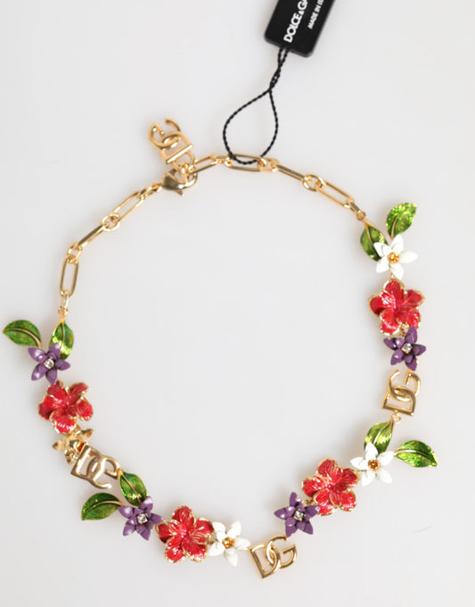 Dolce & Gabbana Gold Brass Logo Detail Floral Fashion Jewelry Necklace - ClickThatClicks 