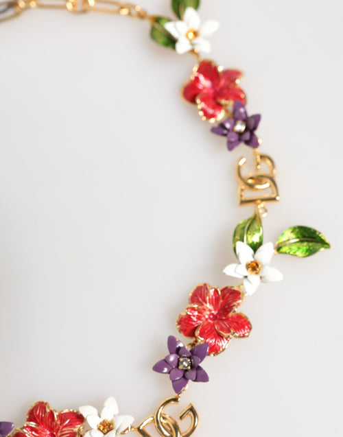 Dolce & Gabbana Gold Brass Logo Detail Floral Fashion Jewelry Necklace - ClickThatClicks 
