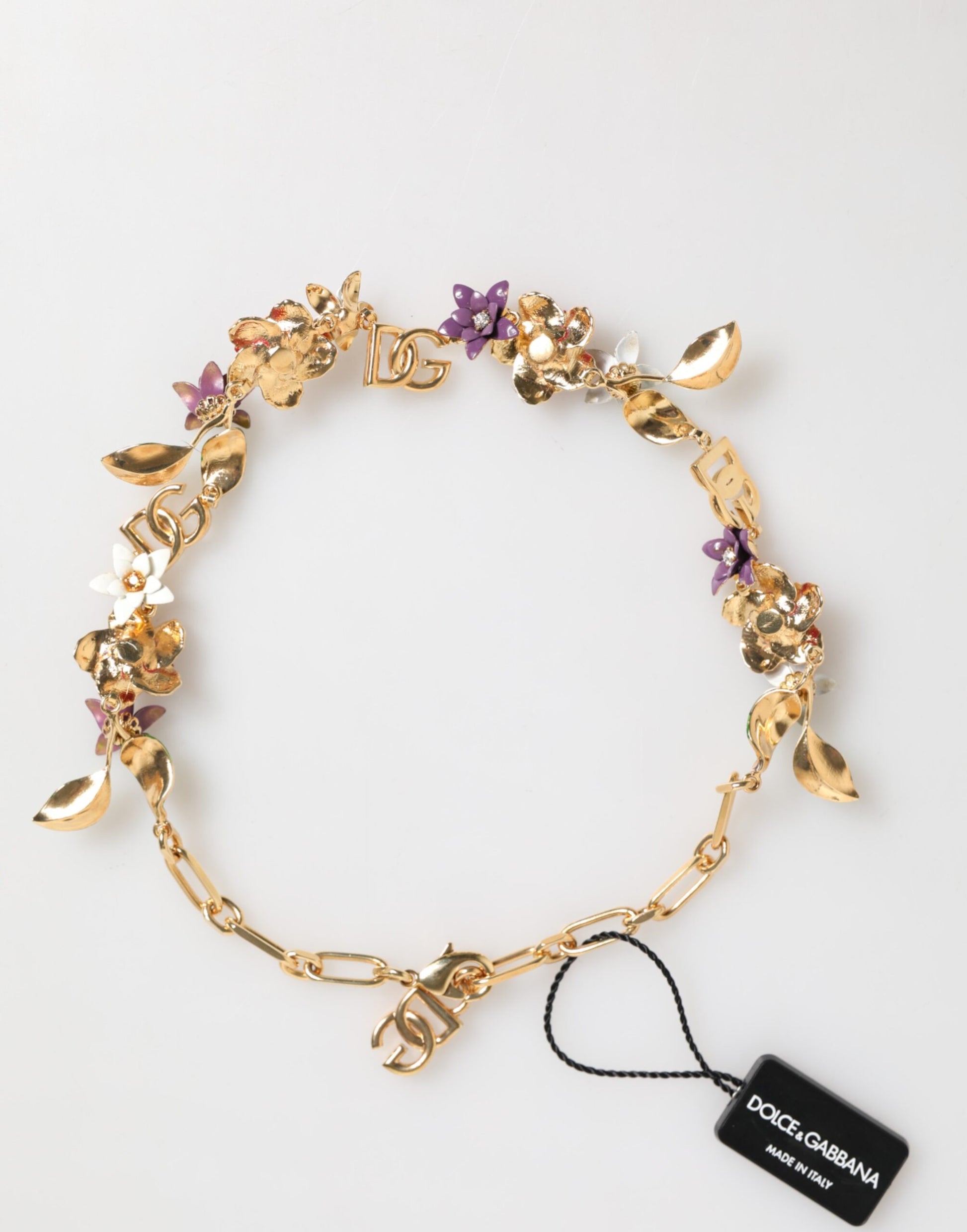 Dolce & Gabbana Gold Brass Logo Detail Floral Fashion Jewelry Necklace - ClickThatClicks 