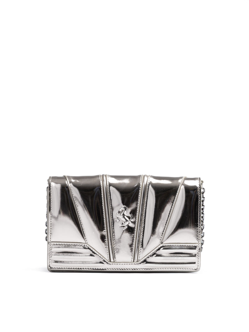 Ferrari Metal Silver GT patent leather bag with chain