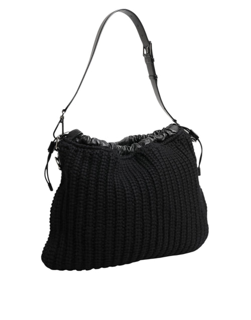 Dolce & Gabbana Black Cashmere Knitted Leather Shoulder Women Borse Bag - ClickThatClicks 
