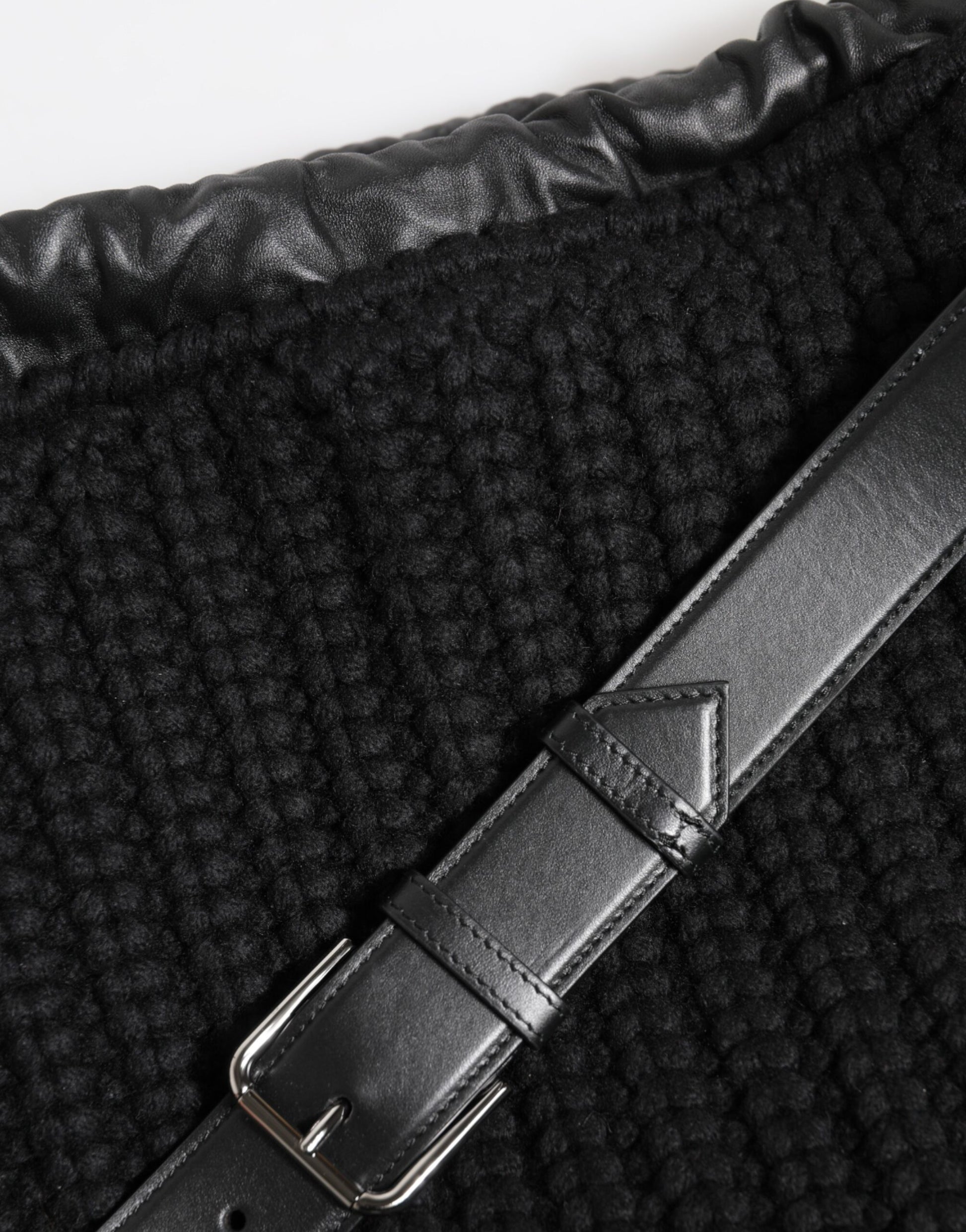 Dolce & Gabbana Black Cashmere Knitted Leather Shoulder Women Borse Bag - ClickThatClicks 