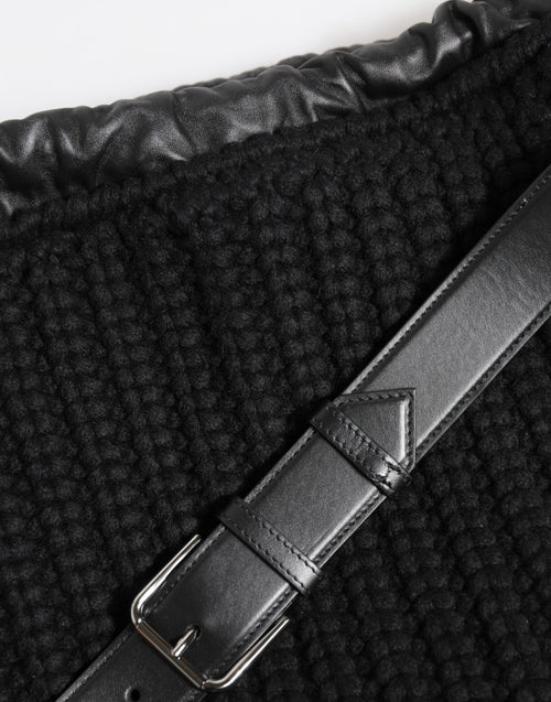 Dolce & Gabbana Black Cashmere Knitted Leather Shoulder Women Borse Bag - ClickThatClicks 
