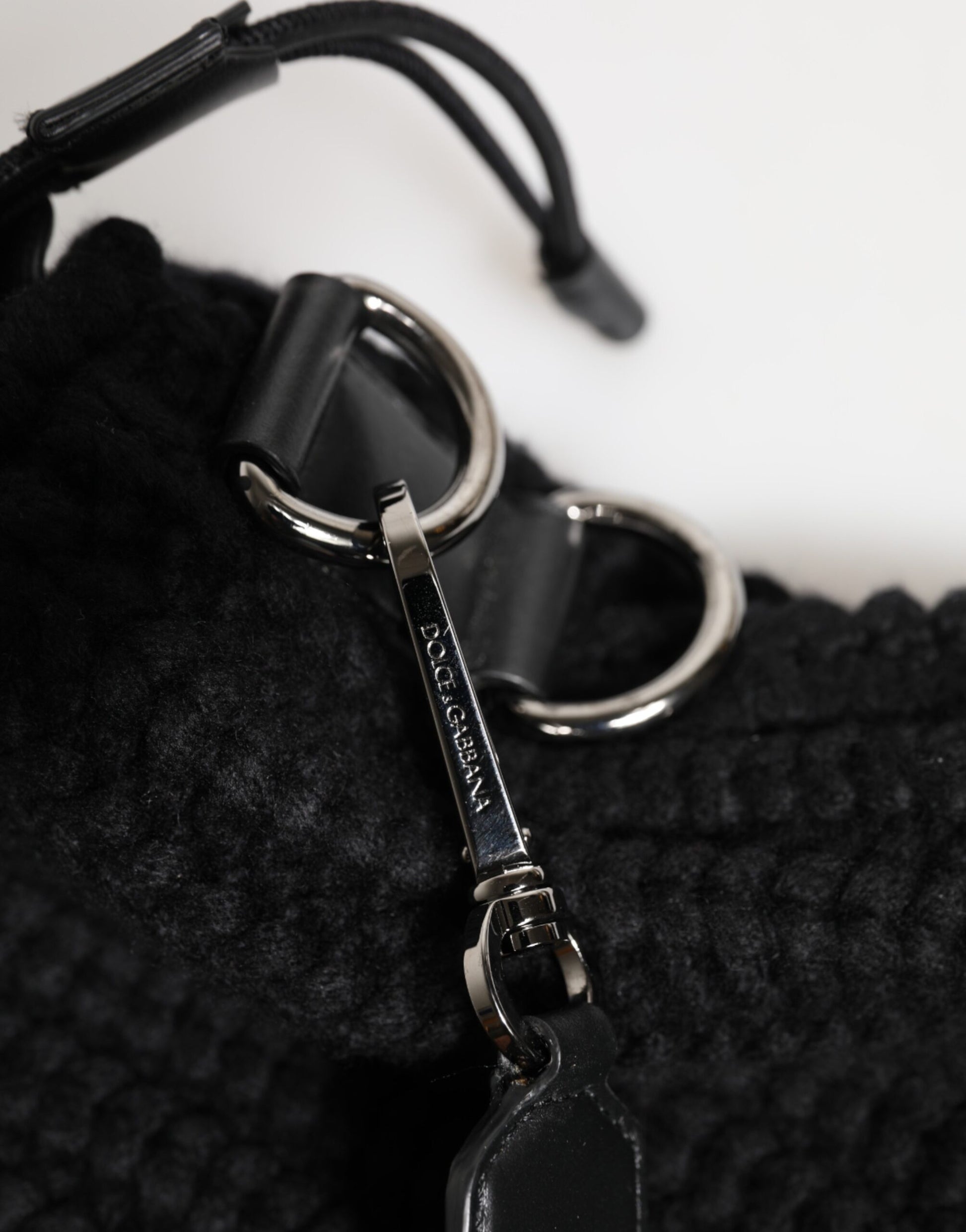 Dolce & Gabbana Black Cashmere Knitted Leather Shoulder Women Borse Bag - ClickThatClicks 