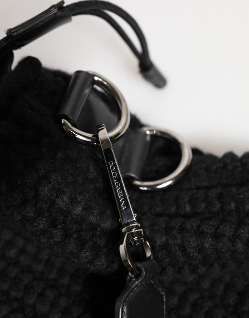 Dolce & Gabbana Black Cashmere Knitted Leather Shoulder Women Borse Bag - ClickThatClicks 