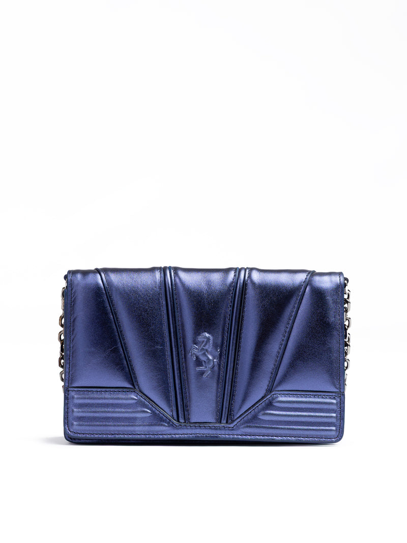 Ferrari Metal blue GT patent leather bag with chain