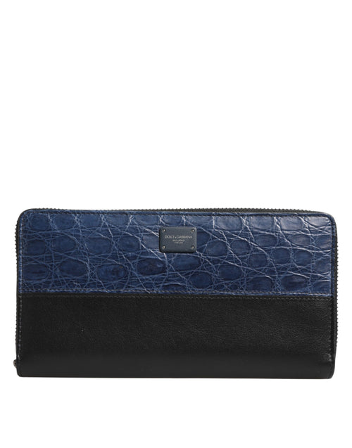Dolce & Gabbana Black Blue Exotic Leather Men Continental Clutch Wallet - ClickThatClicks 