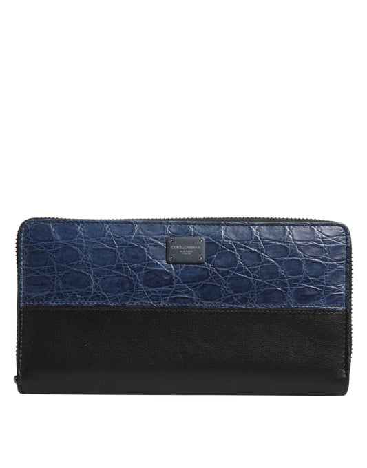 Dolce & Gabbana Black Blue Exotic Leather Men Continental Clutch Wallet - ClickThatClicks 