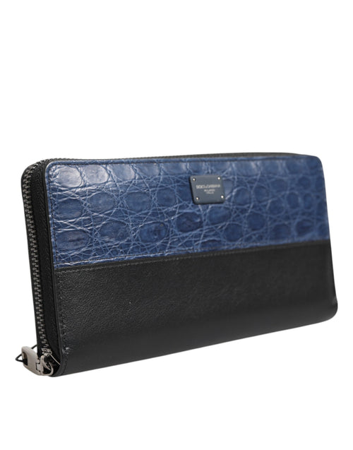 Dolce & Gabbana Black Blue Exotic Leather Men Continental Clutch Wallet - ClickThatClicks 