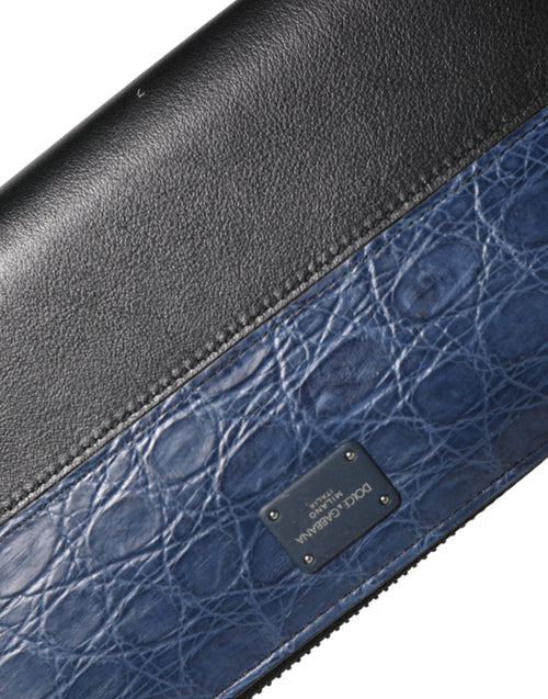 Dolce & Gabbana Black Blue Exotic Leather Men Continental Clutch Wallet - ClickThatClicks 
