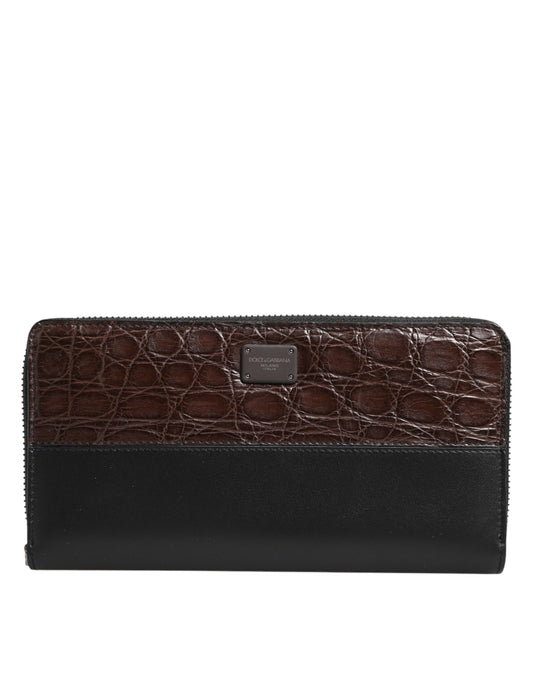 Dolce & Gabbana Black Brown Exotic Leather Men Continental Clutch Wallet - ClickThatClicks 
