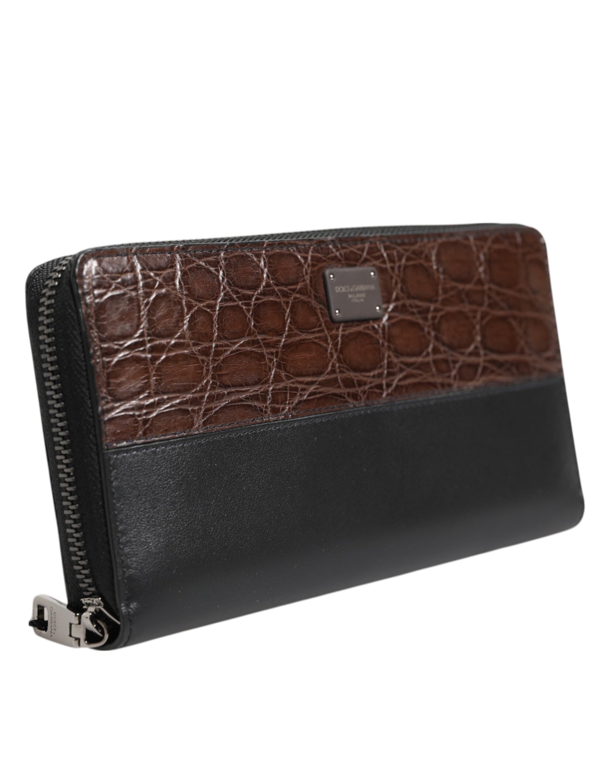 Dolce & Gabbana Black Brown Exotic Leather Men Continental Clutch Wallet - ClickThatClicks 