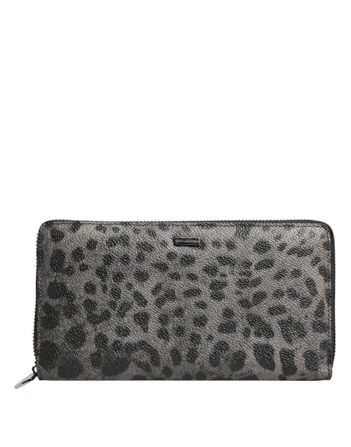 Dolce & Gabbana Black Gray Leopard Leather Zip Around Continental Wallet - ClickThatClicks 