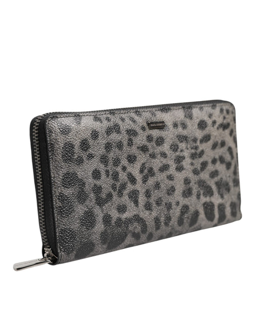 Dolce & Gabbana Black Gray Leopard Leather Zip Around Continental Wallet - ClickThatClicks 
