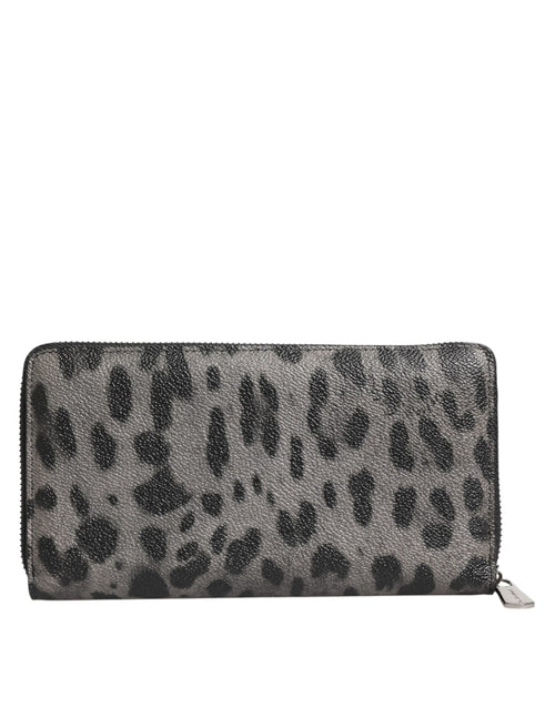 Dolce & Gabbana Black Gray Leopard Leather Zip Around Continental Wallet - ClickThatClicks 