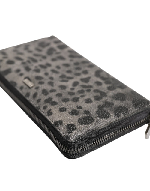 Dolce & Gabbana Black Gray Leopard Leather Zip Around Continental Wallet - ClickThatClicks 